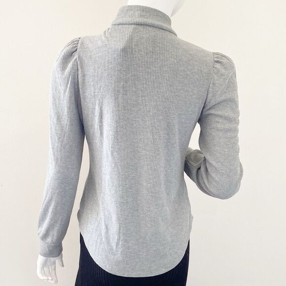 Chaser Brand Gray Thermal Waffle Knit Zip-up Puff Sleeve Sweatshirt Revolve - Picture 2 of 7